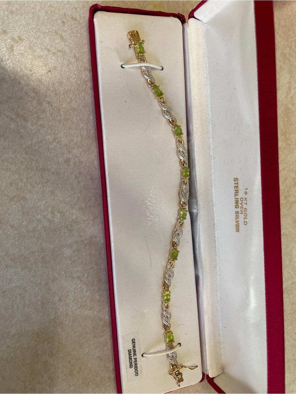 Sterling Silver & 10K Gold Peridot Bracelet - Green Peridot Tennis Bracelet